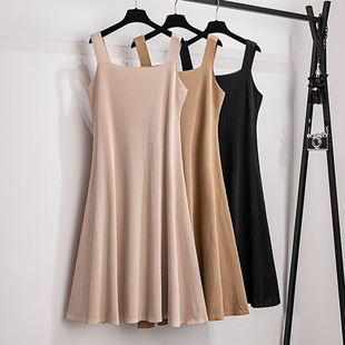 Large size women's ice silk knitted condole belt dress summer fat mm inside slim vest skirt 200/300kg