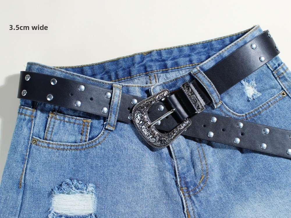 Europe and the United States new vintage nail trend fashion punk style belt personality men and women jeans universal belt wholesale_viptrois.com