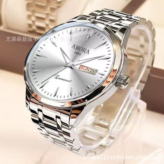 Wholesale Amora Men's Watch Simple Luminous Dual Calendar Men's Watch Non-Mechanical Casual Watch Cross-Border Waterproof Quartz