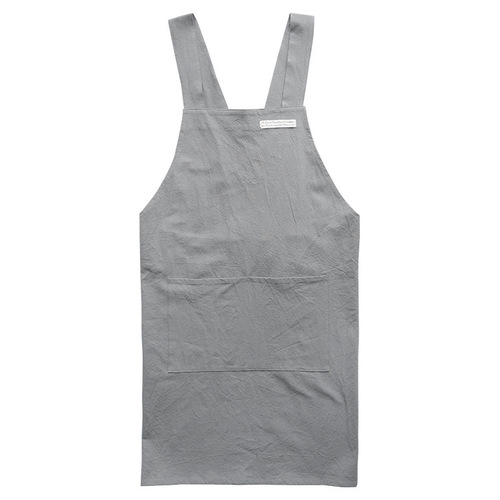 Japanese and Korean Cotton Linen Apron Minimalist Style Wide Shoulder Straps Solid Color Water-Resistant Washable Cotton Home Kitchen Apron for Women Wholesale Apron Waist