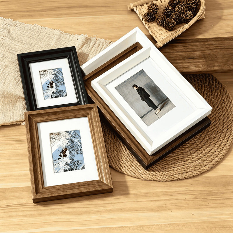 High-End Vintage Style Solid Wood Rectangular Photo Frame with Dark Wood Grain, 10inch A4 Wooden Empty Frame Desktop Ornament