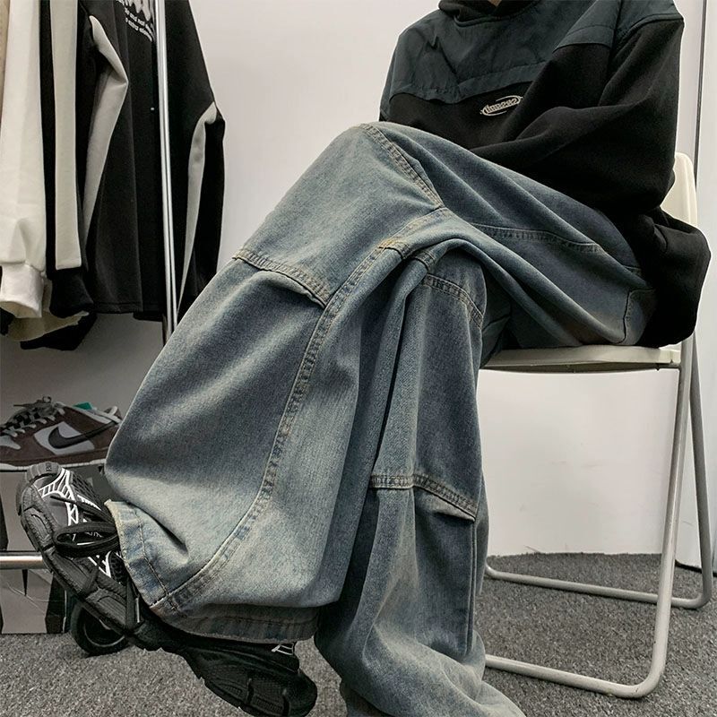 Washed Old Jeans Men's Summer American Style Retro Wide Leg Trousers Trendy Brand Loose Straight Casual Pants