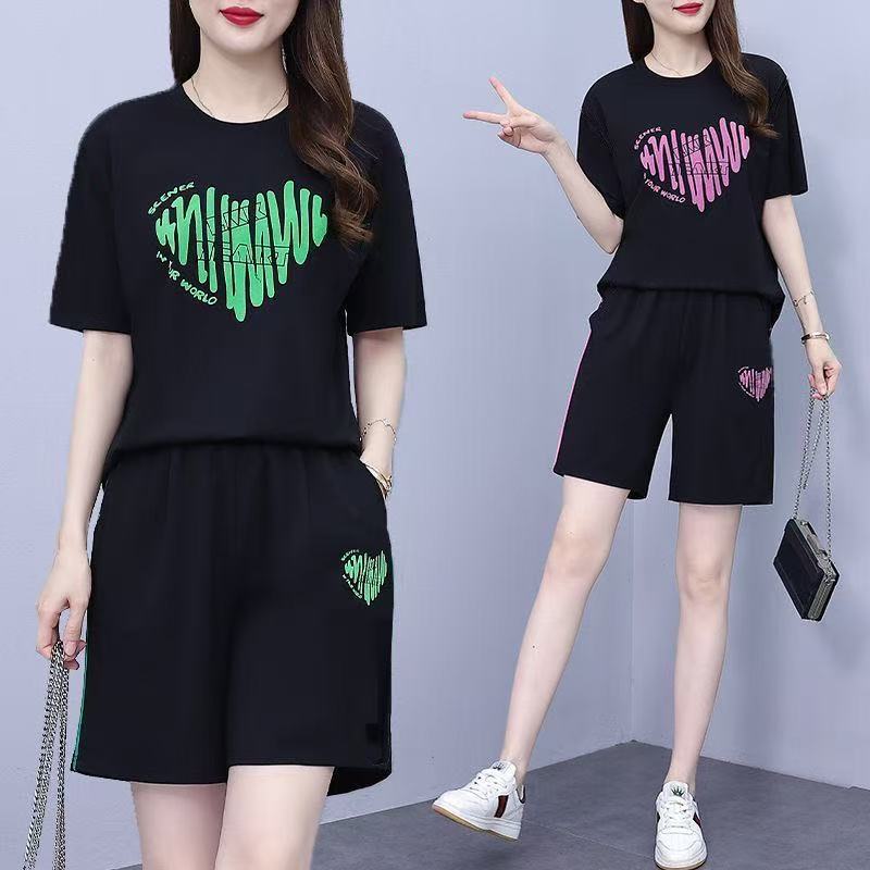 2026 Summer New Casual Fashion Set Plus Size Women's Printed Top and Shorts Sportswear Two-Piece Set for Women