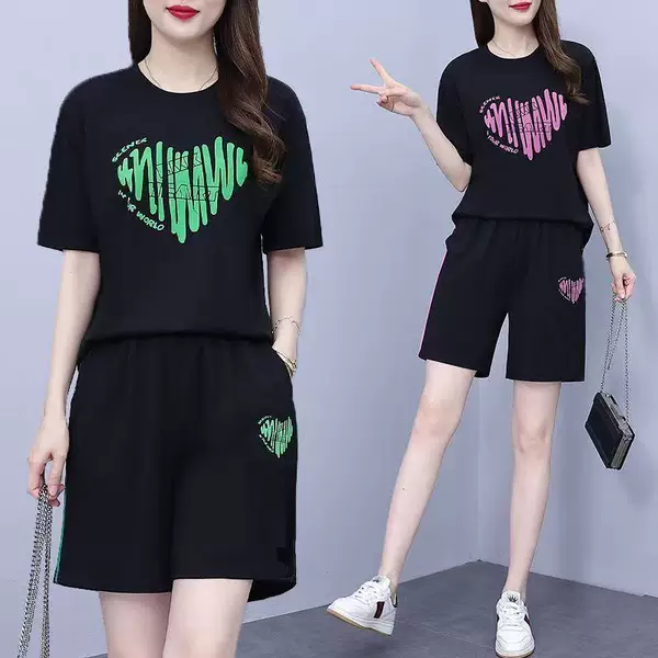 2026 Summer New Casual Fashion Set Plus Size Women's Printed Top and Shorts Sportswear Two-Piece Set for Women
