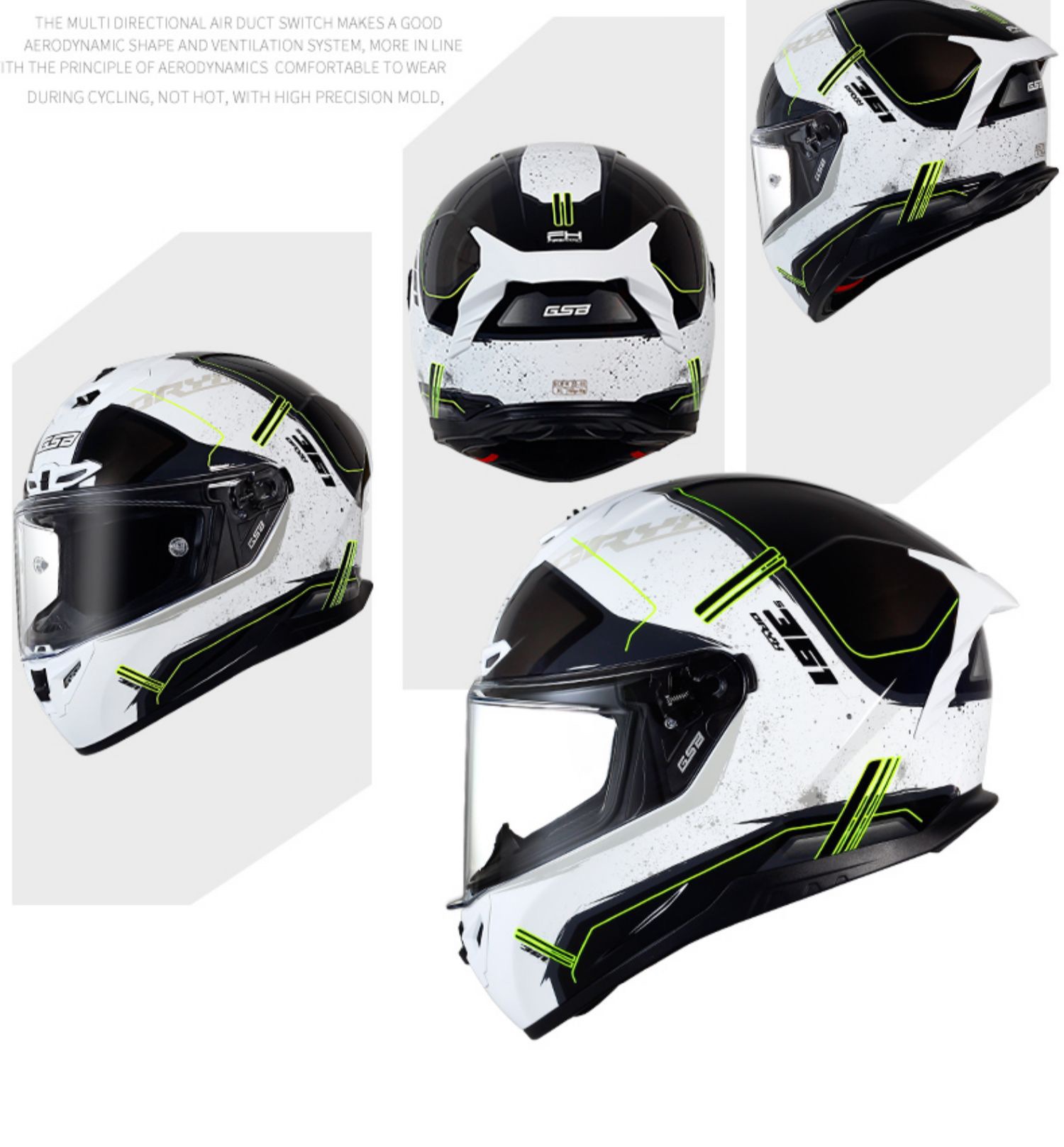 GSB361GT Motorcycle Helmet Full Face Men Women Fluorescent Black Pearl White
