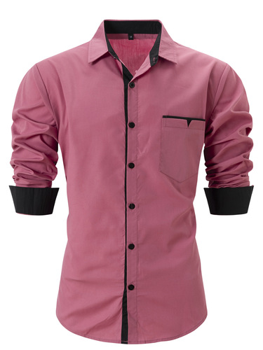 2025 Cross-border European and American-style Men's Fashion Spring/Summer Cotton Color-Block Pocket Lapel Slim-fit Casual Men's Long-sleeved Shirt