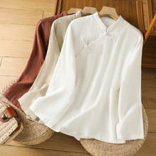 实拍棉麻女装春季新款斜襟立领盘扣上衣高端中式复古衬衫禅意茶服