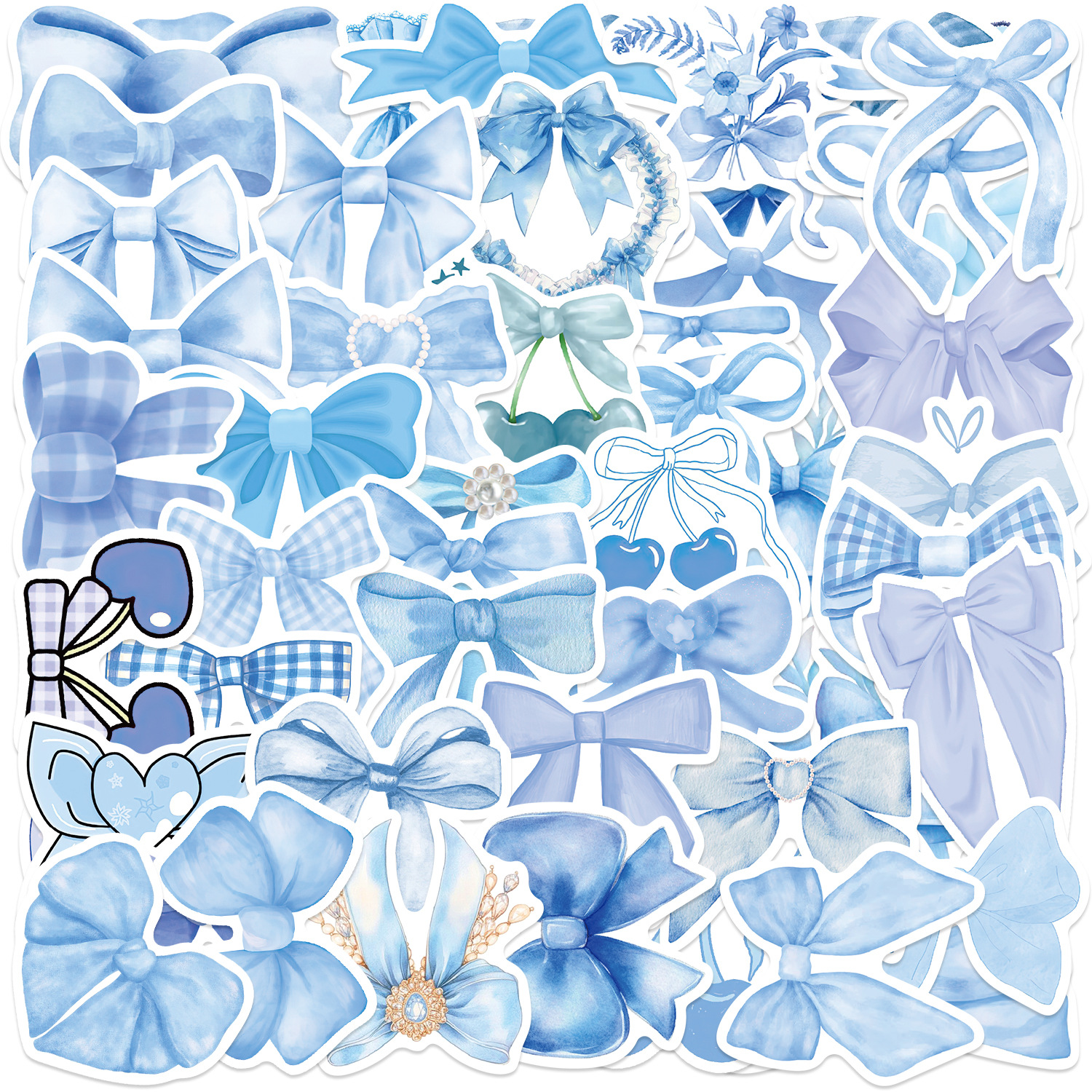 22g Weight Stickers Stationery Type 1 Set Quantity Learning Occasion PVC Material Cherry, Heart Shape, Bow Knot Pattern Cute Style Blue Color 1 Set Cherry Heart Shape Bow Knot Learning PVC Cute Stickers 3