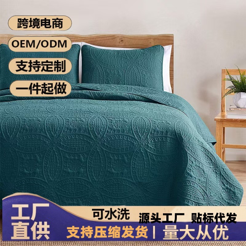 Fábrica directa de comercio exterior cubierta de cama de algodón intercalado cubierta de cuatro estaciones cubierta de cama de color puro ultrasonido cubierta de cama de tres piezas delgada cubierta de almohada