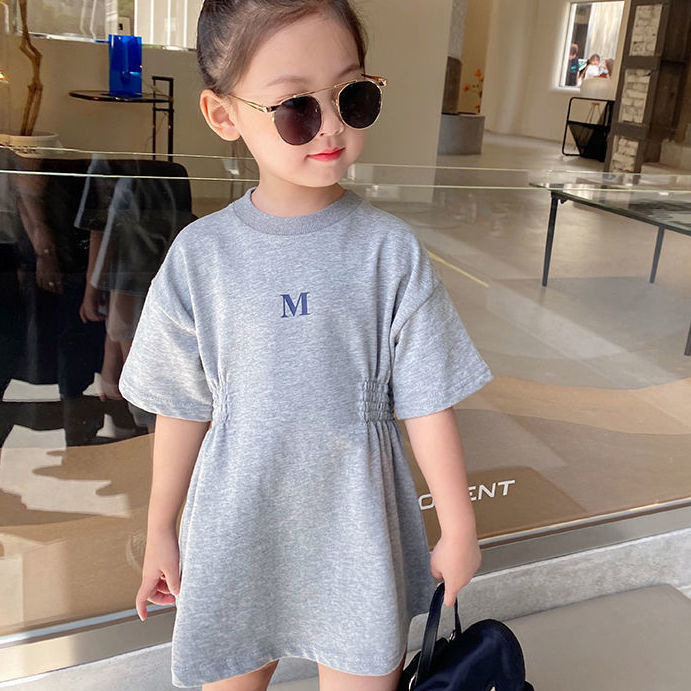 Summer Girl's Princess Dress Korean Style Children's T-Shirt Dress Mid-length Loose Short-sleeved Dress Baby Girl's A- line Dress Trendy