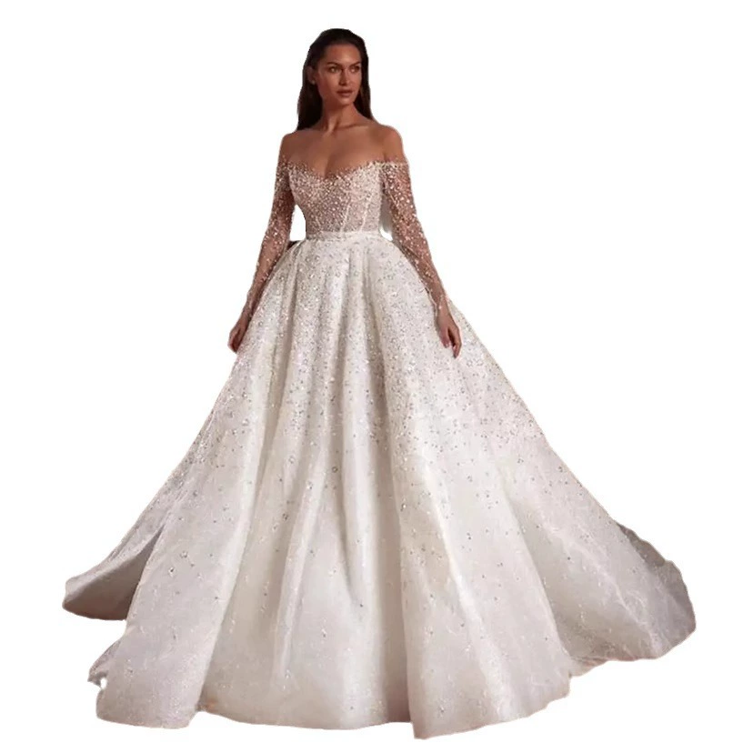 Wedding dress, long-sleeve for bride, Amazon, graduation party, plus size