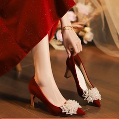 跨境大码粗跟结婚鞋女新娘鞋2025新款秀禾服婚纱两穿不累脚高跟鞋