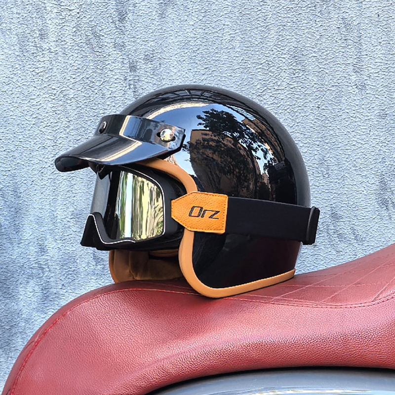 Orz Gulf Oil Motocicleta eléctrica Casco retro Casco de crucero Hombres y mujeres Casco japonés de media pala 3C