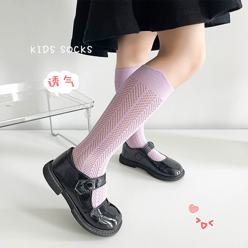 Summer thin children's breathable colored knee socks, mid-length