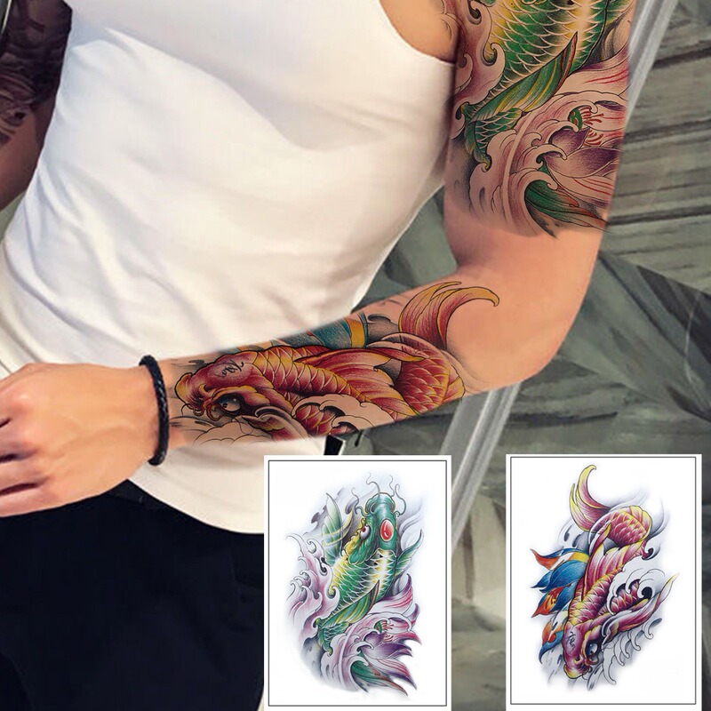 Two carp suit simulation waterproof long-lasting red carp green carp suit new Internet celebrity tattoo stickers lucky men and women