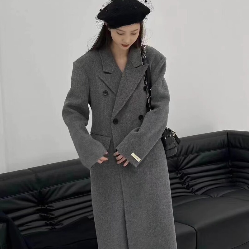 Small Waist Slim Double-Sided Wool Plush Outwear Long Plush Thickeneded Warm Wool Double-Sided Woolen Outwear for Women