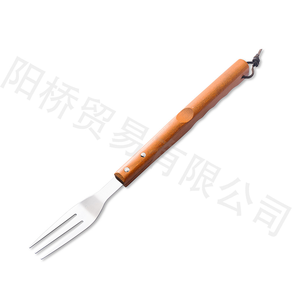 Venta al por mayor de fábrica de exportación de Amazon barbacoa herramientas traje de 4 piezas de madera grano pala de registro tenedor traje de combinación