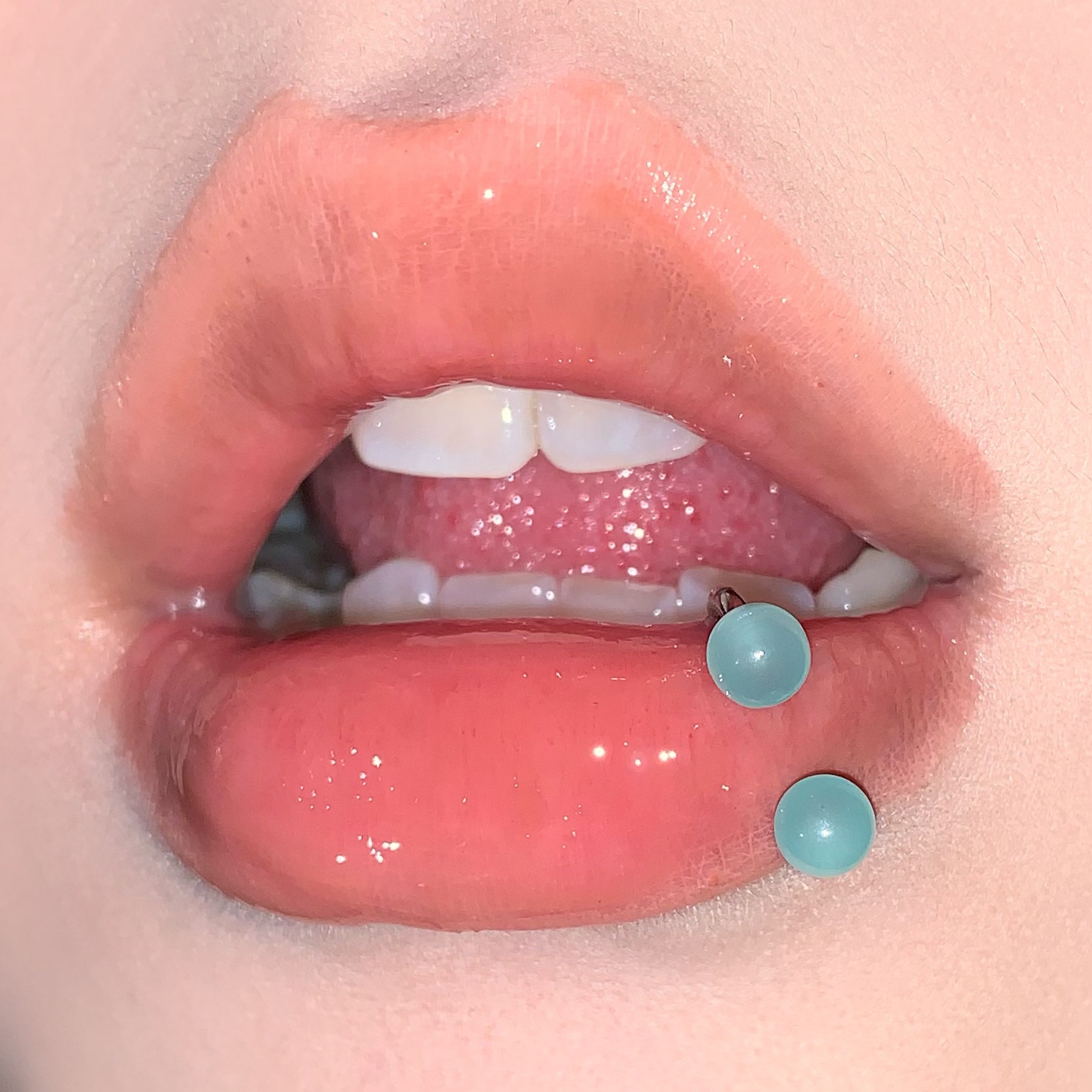 Labret stud lip piercing jewelry styling detail