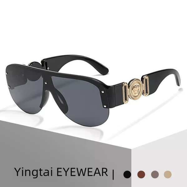 2025 Cross-Border New European and American Head Sunglasses, Trendyy and Fashionable One-Piece Lens Rivet Sunglasses, Driving Toad Glasses