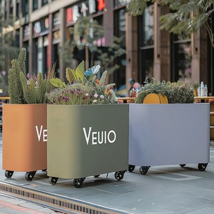 New Mobile Flower Box with Universal Wheels, Rounded Corner Iron Metal Flower Trough, Shop Terrace, Outdoor Partition, Creative Finished Product