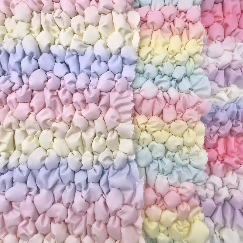 Chunya fabric with digital gradient rainbow quilting, elastic thread, floral bubble, quilted three-dimensional makeup bag storage box material Chunya fabric with digital gradient rainbow quilting, elastic thread, floral bubble, quilted three-dimensional makeup bag storage box material