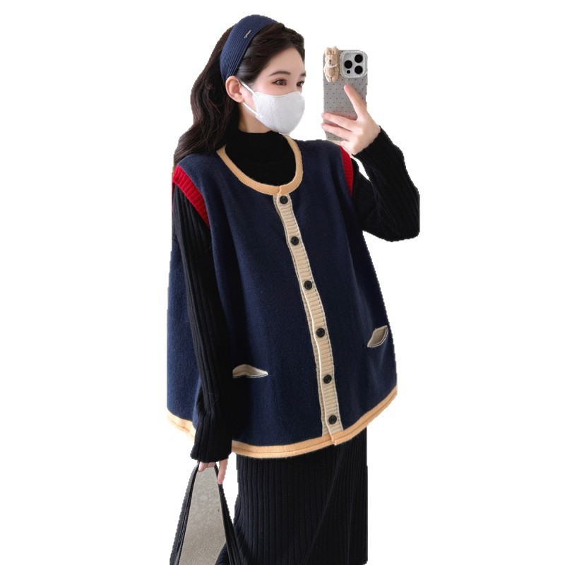叠穿针织衫马甲两件套2025秋冬新款设计感小众洋气保暖孕妇套装女|undefined