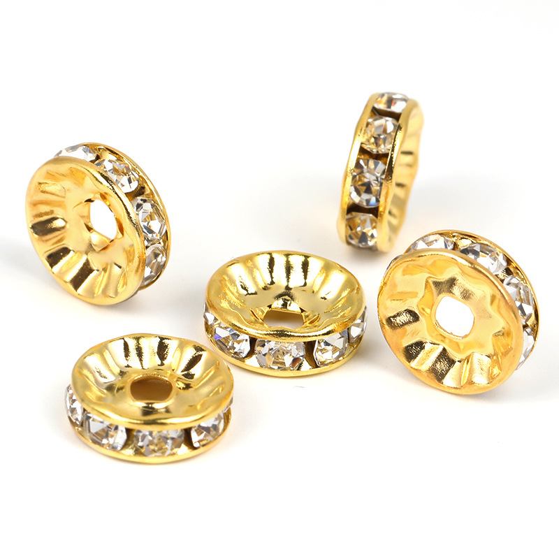 5-17mm ronda borde de la onda del anillo de diamante perlas de perlas DIY accesorios de la joyería pulsera diamante metal espaciador al por mayor