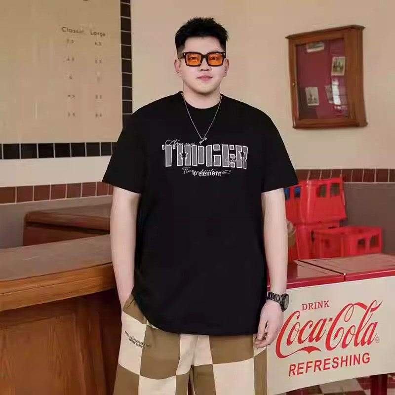 Trendy Brand plus size Men's Summer New Heavy-weight Fat Loose Plus Fat Plus Size Cotton Pullover Half-sleeved Short-sleeved T-shirt