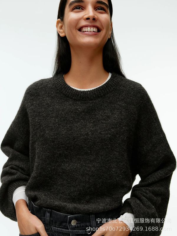 アメリカンスタイルの怠惰なソフトワックス状グレープルオーバーセーター女性のための 2025 秋と冬ルーズ厚みのあるカシミヤラウンドネックセーター|undefined