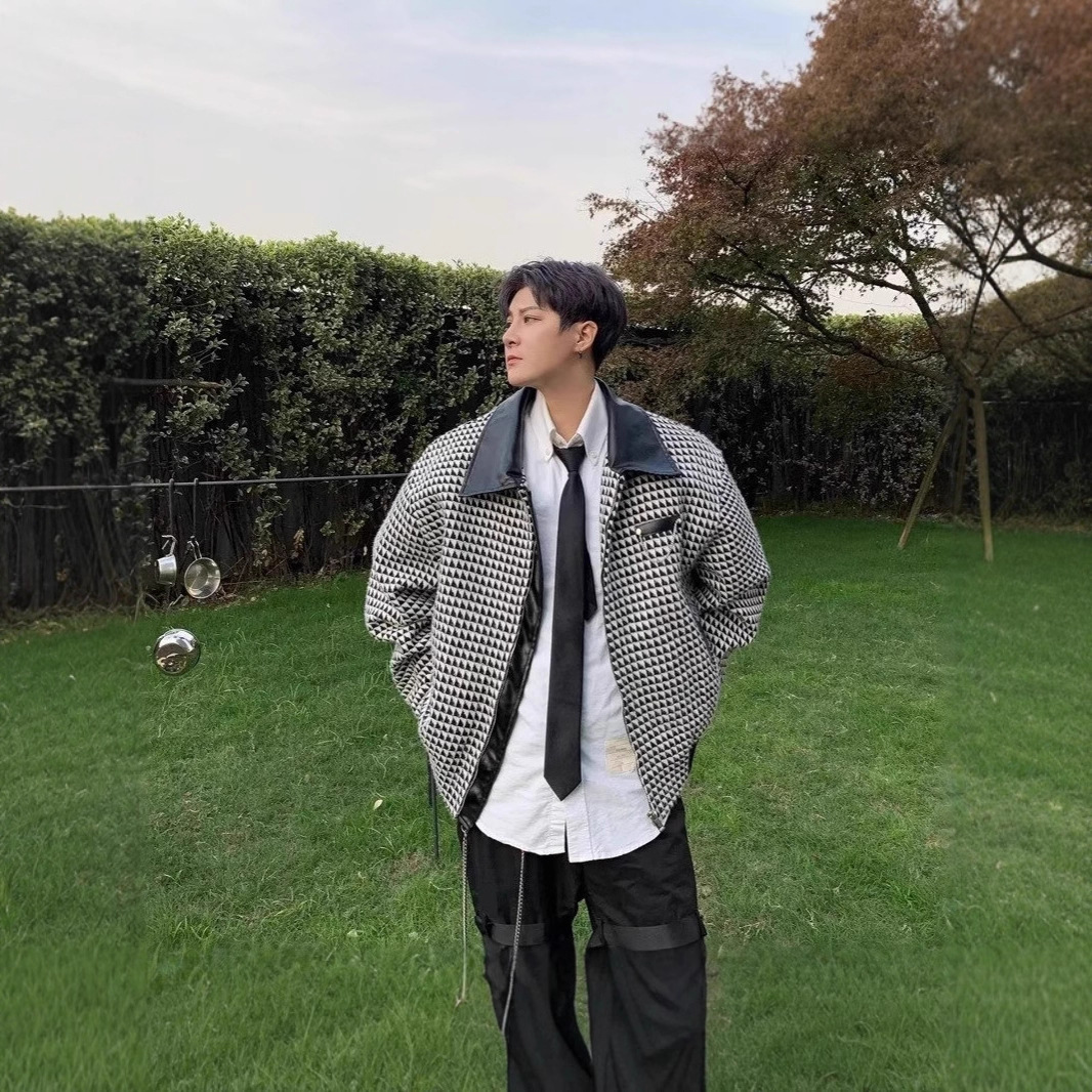 Trendy And Versatile Men's And Women's Diamond Patterned Jacket, Men's Patchwork Loose And Cool Jacket_voghion.com