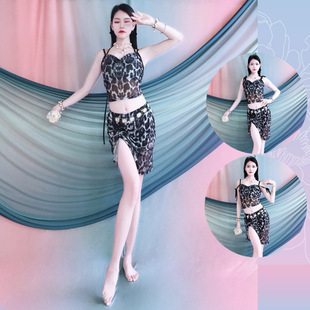 2025 New Belly Dance Practice Clothing for Female Beginners Leopard Print Skirt Suit Oriental Dance Dance Clothing Performance Clothing