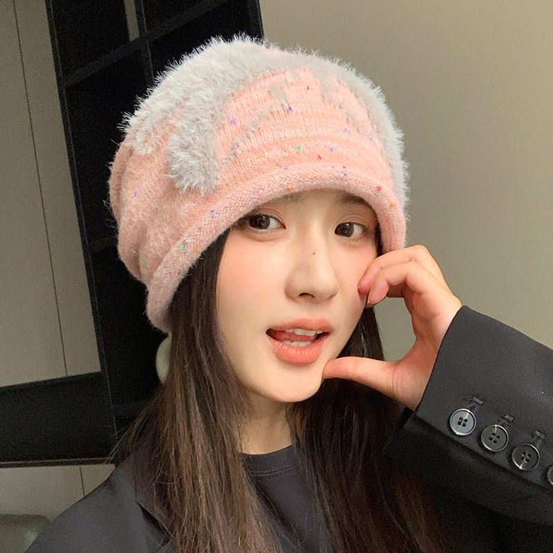 韓国の秋冬の女性用帽子、かわいいリボンニットウール帽子、暖かくて多用途なパイル帽子、顔が見える小さな防寒帽子|undefined