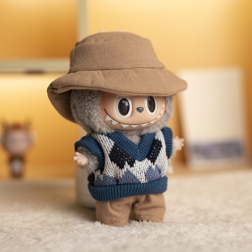 17cm rabu ropa de muñeca de tela traje de suéter británico muñeca labubu moda peluche muñeca vestir