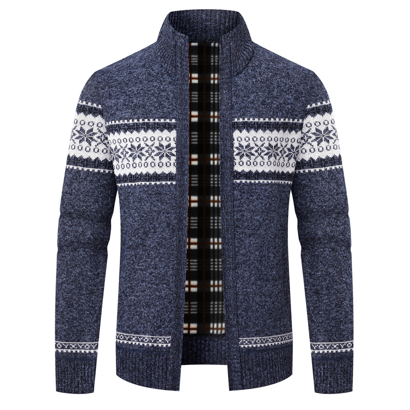 Comercio exterior ropa de hombre encapuchada de invierno más vello engrosado suéter de manga larga cuadrilátero juvenil coreano cardigán de hombre camisa de punto