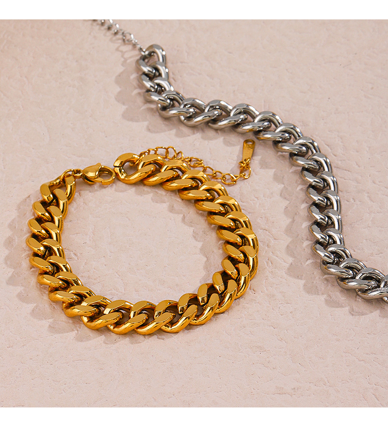 Bracelets Classification 304 Stainless Steel Chain Material cuban link chain Chain Type Rock Streetwear Geometric 304 Stainless Steel 18K Gold Plated Bracelets In Bulk