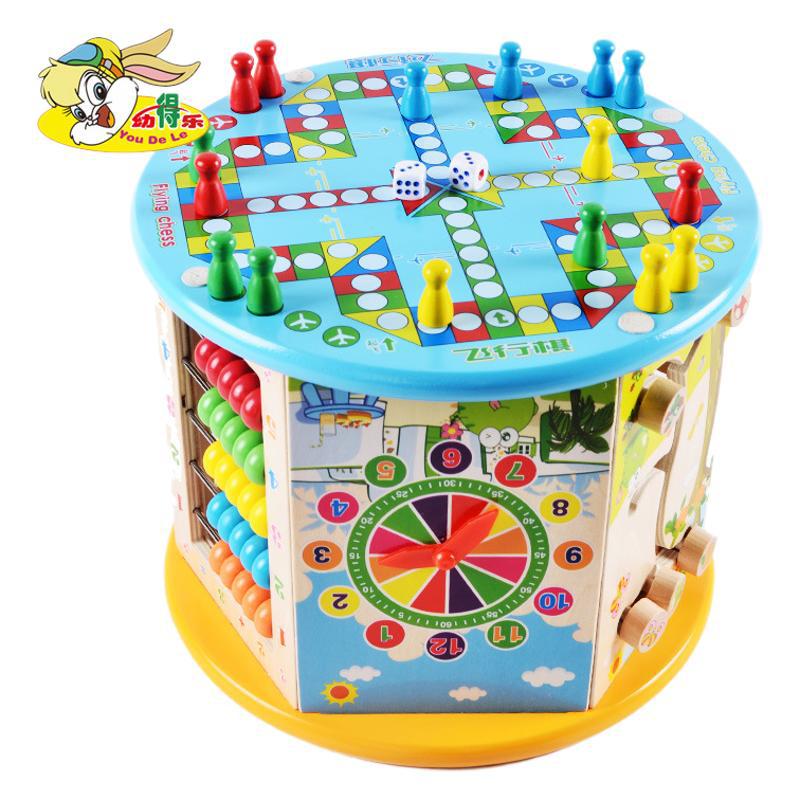 Juguetes multifuncionales para niños con cuentas Grandes Ocho funciones Caja del tesoro con cuentas Rompecabezas con cuentas Regalo multifuncional de madera