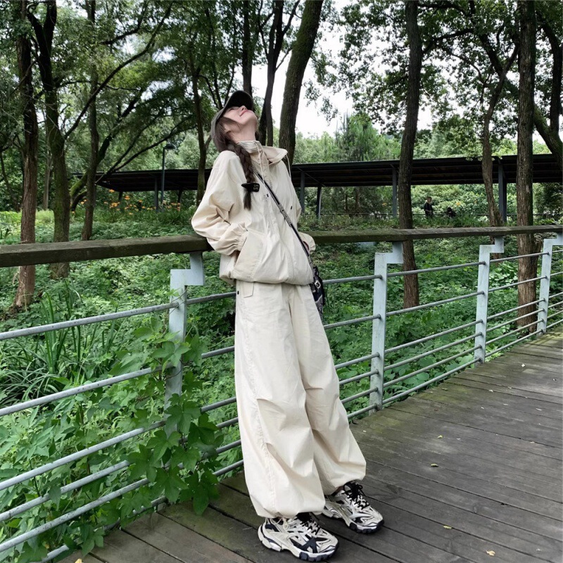 2023 autumn jacket top American vintage charging set parachute pants + jacket coat for women Autumn New