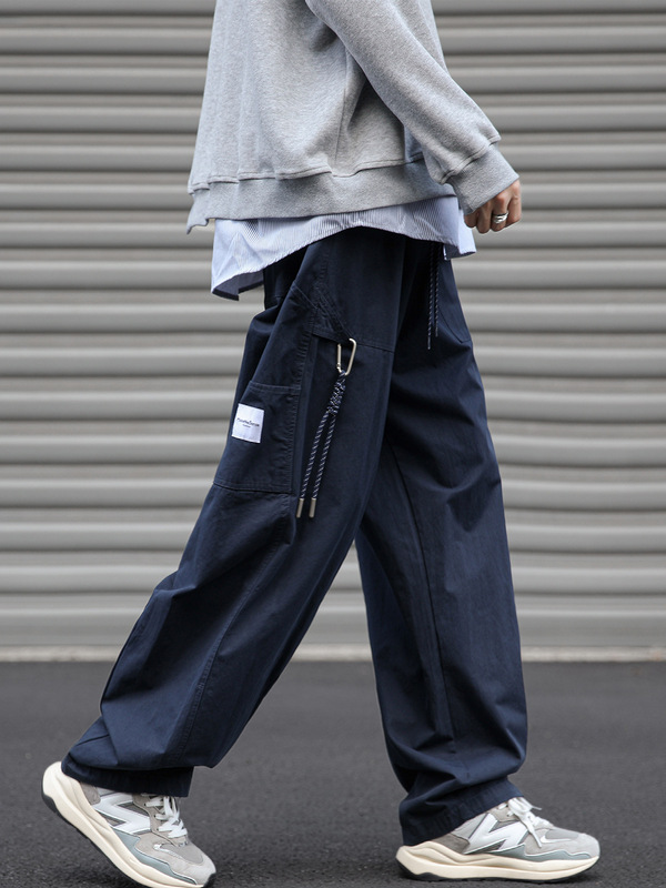 日系机能拼接休闲裤男春秋季宽松直筒基础cityboy阔腿工装长裤男|undefined
