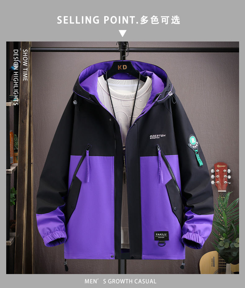 Men's autumn and winter plush and thickened work clothes jacket with a trendy contrasting color patchwork casual winter_voghion.com
