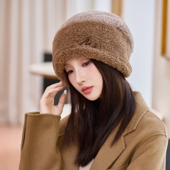 冬季帽子女加绒加厚保暖针织帽休闲时尚百搭毛线帽护耳防风骑行帽