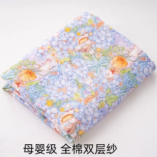 全棉双层纱数码印花平纹布料卡通纯棉睡衣家居服月子服口水巾面料