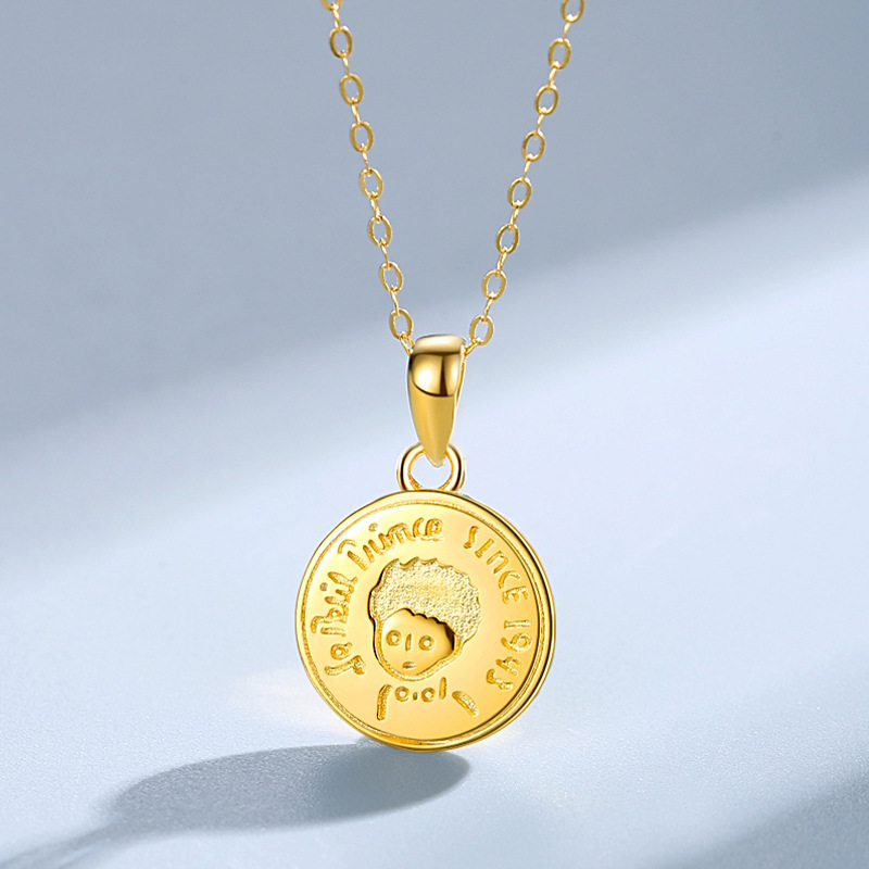 S925 pequeño príncipe colgante luz femenina de lujo nicho ronda marca clavícula cadena moneda pura plata red temperamento frío estilo