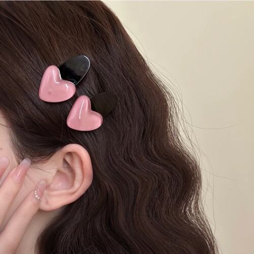 Side pink love hair clip girly heart cute female side clip sweet temperament bangs clip single side internet celebrity hair clip