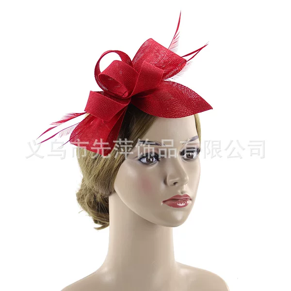 New Amazon Imitation Linen Headdress Bridal Feather Headdress Prom Performance Horse Racing Festival Small Hat Hair Accessories Headband