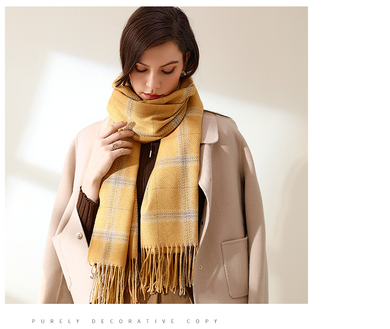 2024 Fashion Checkered Scarf New Cashmere Scarf Women's Sweet Shawl Warm Woven Tassel Autumn And Winter Scarf_voghion.com