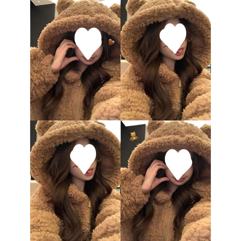 (2개) 귀여운 곰 잠옷 여성 겨울 두꺼운 따뜻한 산호 양털 정장 캐주얼 잠옷 바지 바지 홈 의류 투피스 세트