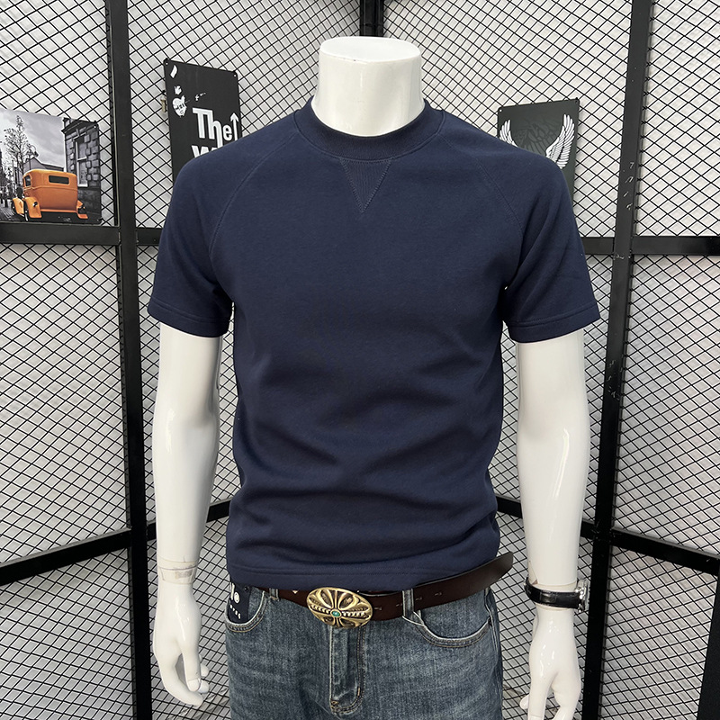 Men's Short Sleeve T-Shirt Round Neck Simple Solid Color Fashionable Versatile Trendy Handsome Spring Autumn Top_viptrois.com