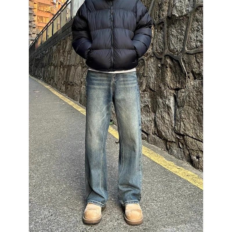 Cleanfit Retro Blue Jeans Men's Trendy Brand Tall Pants American High Street Loose Straight-Leg Bootcut Pants