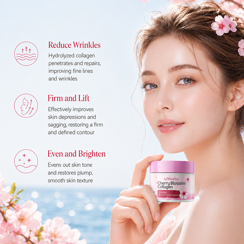 Cross-border KORMESIC Cherry Flower Collagen Cream Hidratación Facial Cuidado al por mayor