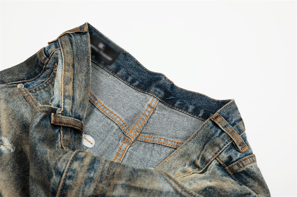 "Men's Distressed Denim Jeans - Punk Style Loose Fit Washed Blue Denim Trousers For Streetwear & Grunge Fashion"_mkmklike.com